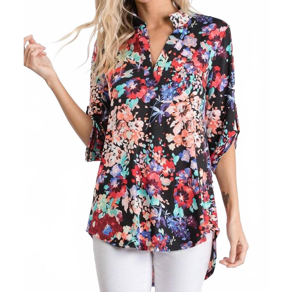 NEW HEIMISH USA women's floral gabby top in multi